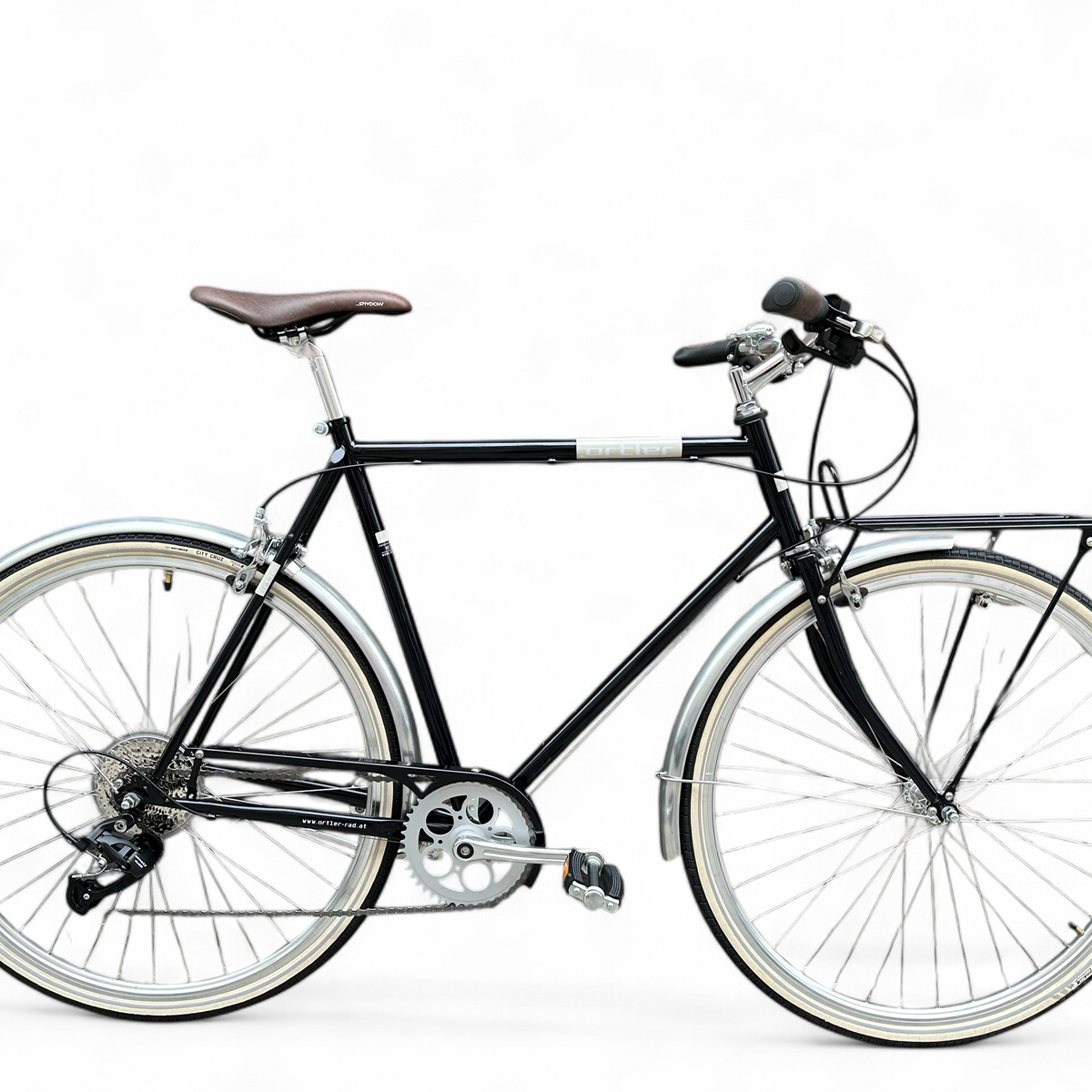Neues Herren City-Bike – 9-Gang Schaltung, LED-Licht, Gepäckträger, Weißwandreifen mit Reflex – Perfekt für Stadt & Touren – Bici No.1